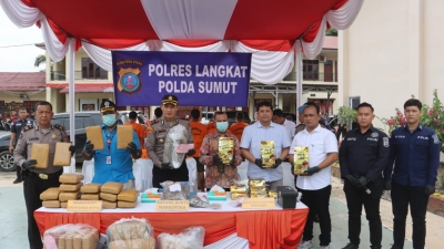Polres Langkat Musnahkan 9.220,62 Gram Sabu dan 92.057,65 Gram Ganja Kering