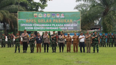 Polresta Deli Serdang Hadiri Apel Gelar Pasukan TNI Jelang Pilkada Serentak Tahun 2024 di Kodim 0204/Deli Serdang