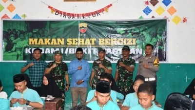 Upaya Dukung Program Kesehatan dan Kesejahteraan Masyarakat, Kodam I/BB Beri Makan Sehat Bergizi di Pesantren